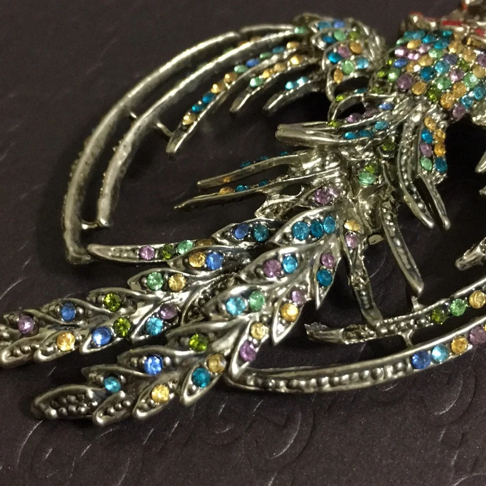 🖤VTG💕Multicolor stone Phoenix 🐦‍🔥 brooch - Picture 9 of 12